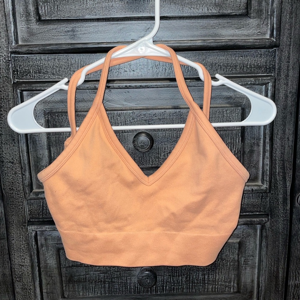 Peach Ribbed V-Neck Bralette